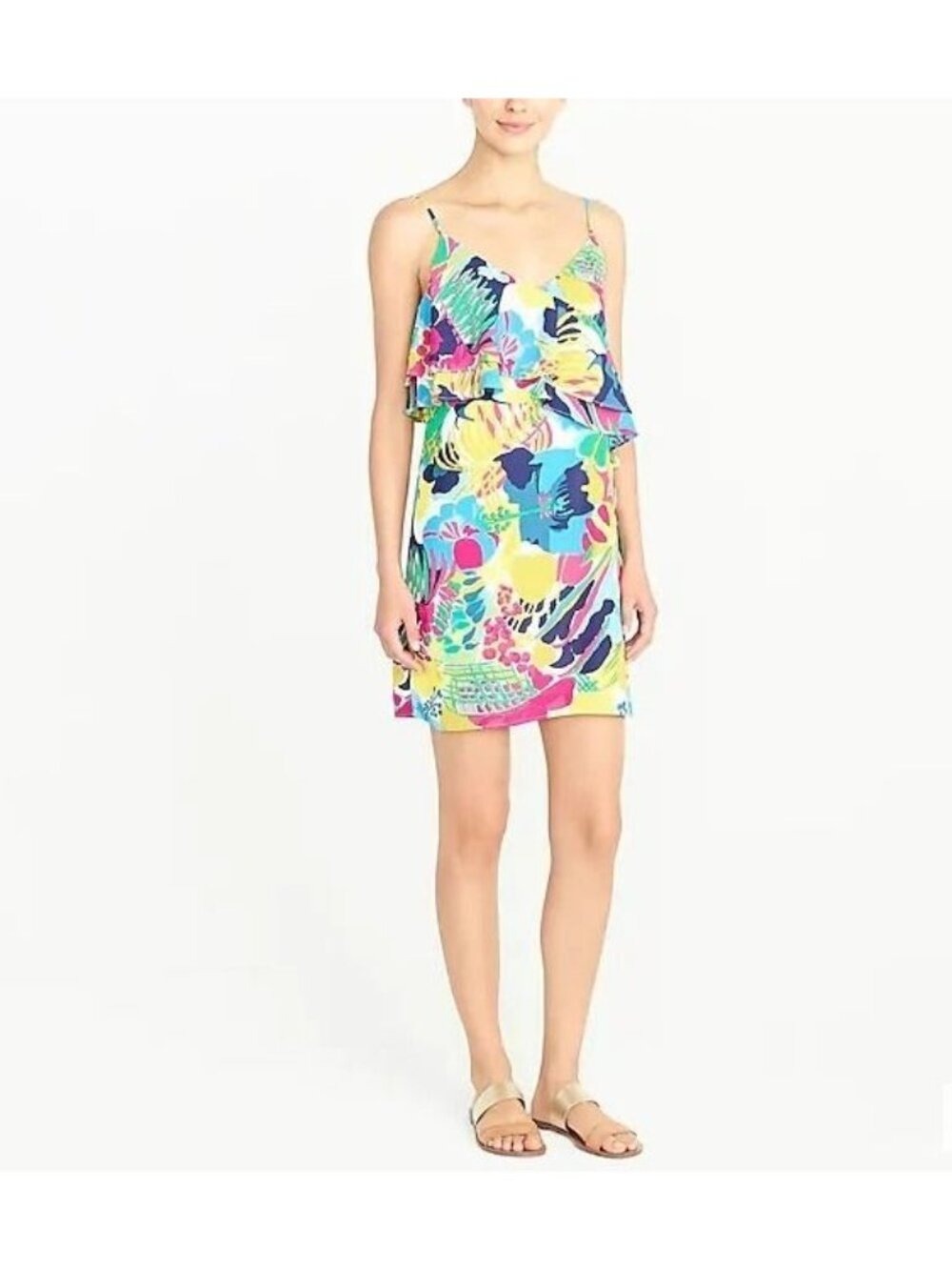 J Crew Multi Color Floral Ruffle Cami Dress size 4